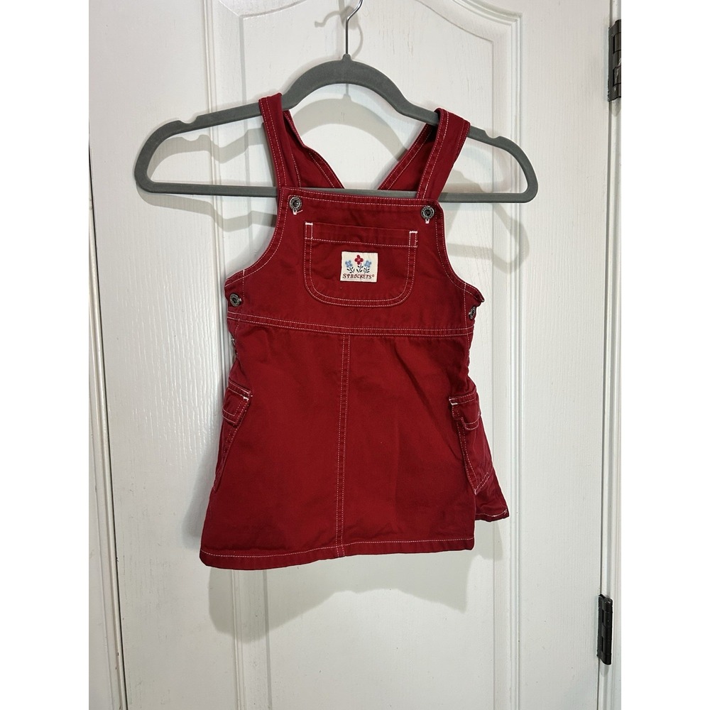 VTG Sprockets Girls Red Overall Skirt Dress Romper Logo Daisy Sz 4T 90s Retro